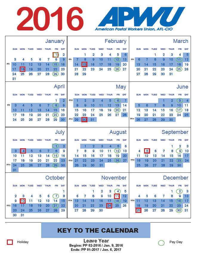 USPS 2016 Pay Dates and Leave Year