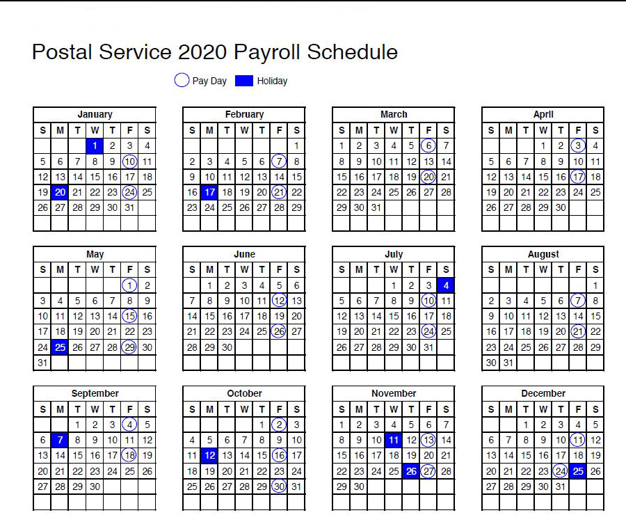 USPS calendar: 2020 payroll schedule and holidays | PostalReporter.com